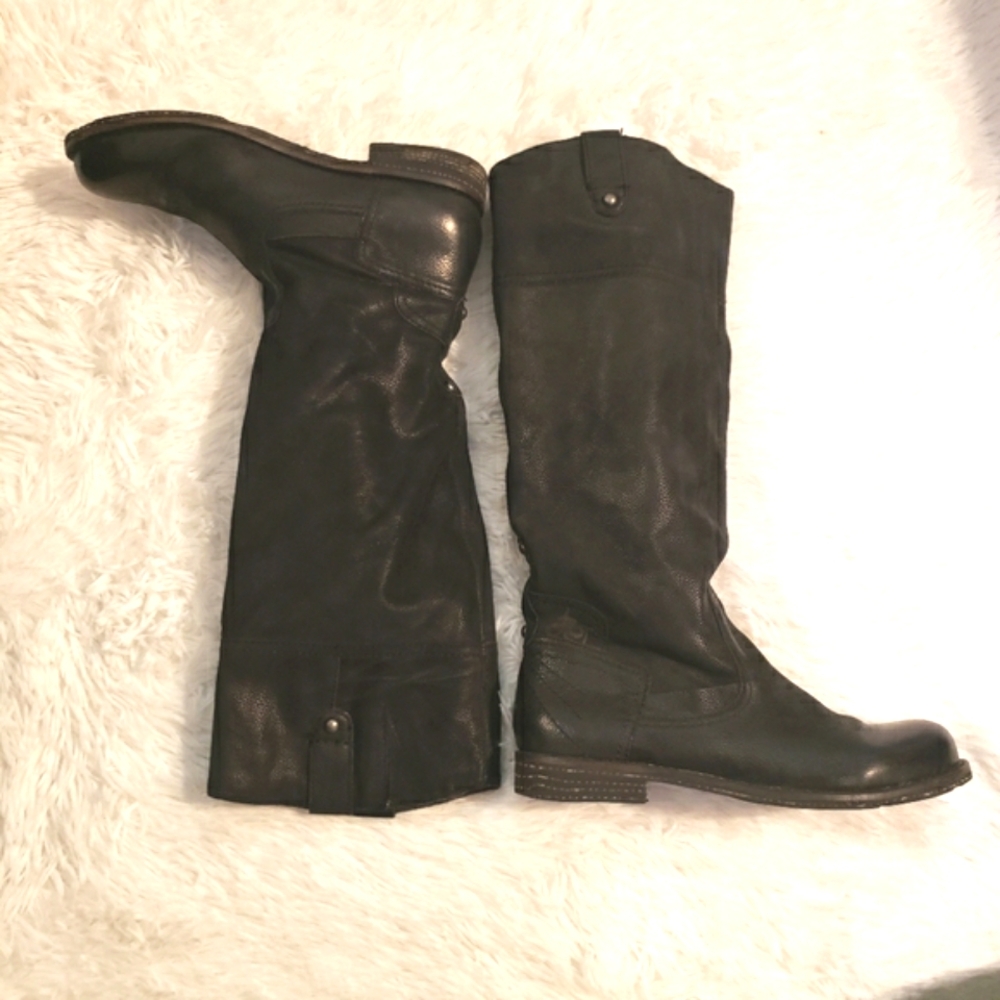 COPY - OTBT Women 7 Boots Tall Knee High Pull On Black Leather Shoes Low Heel P… - Picture 5 of 15